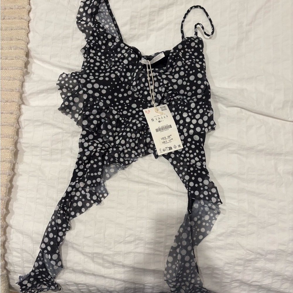 Zara Polka Dot Ruffle Top